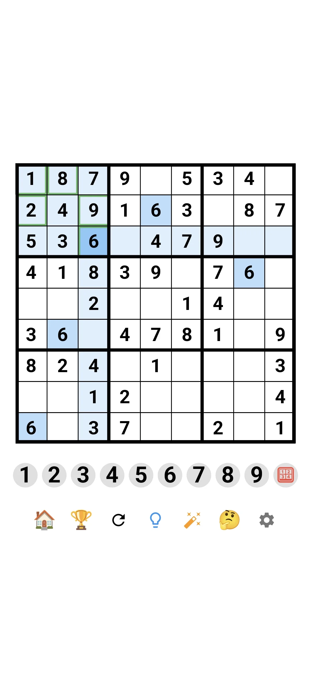 Sudoku Infinity classic board first cells filled