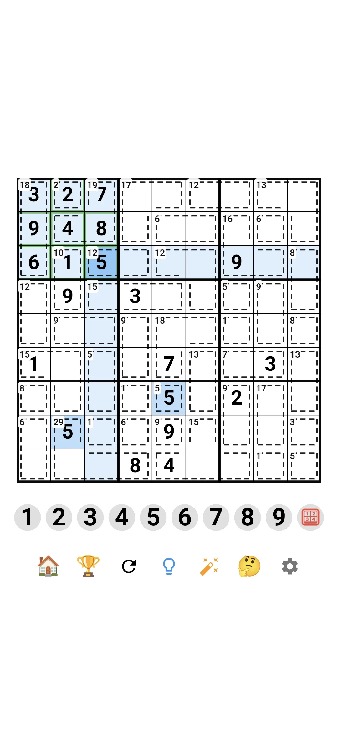 Sudoku Infinity Killer Sudoku board first cells filled