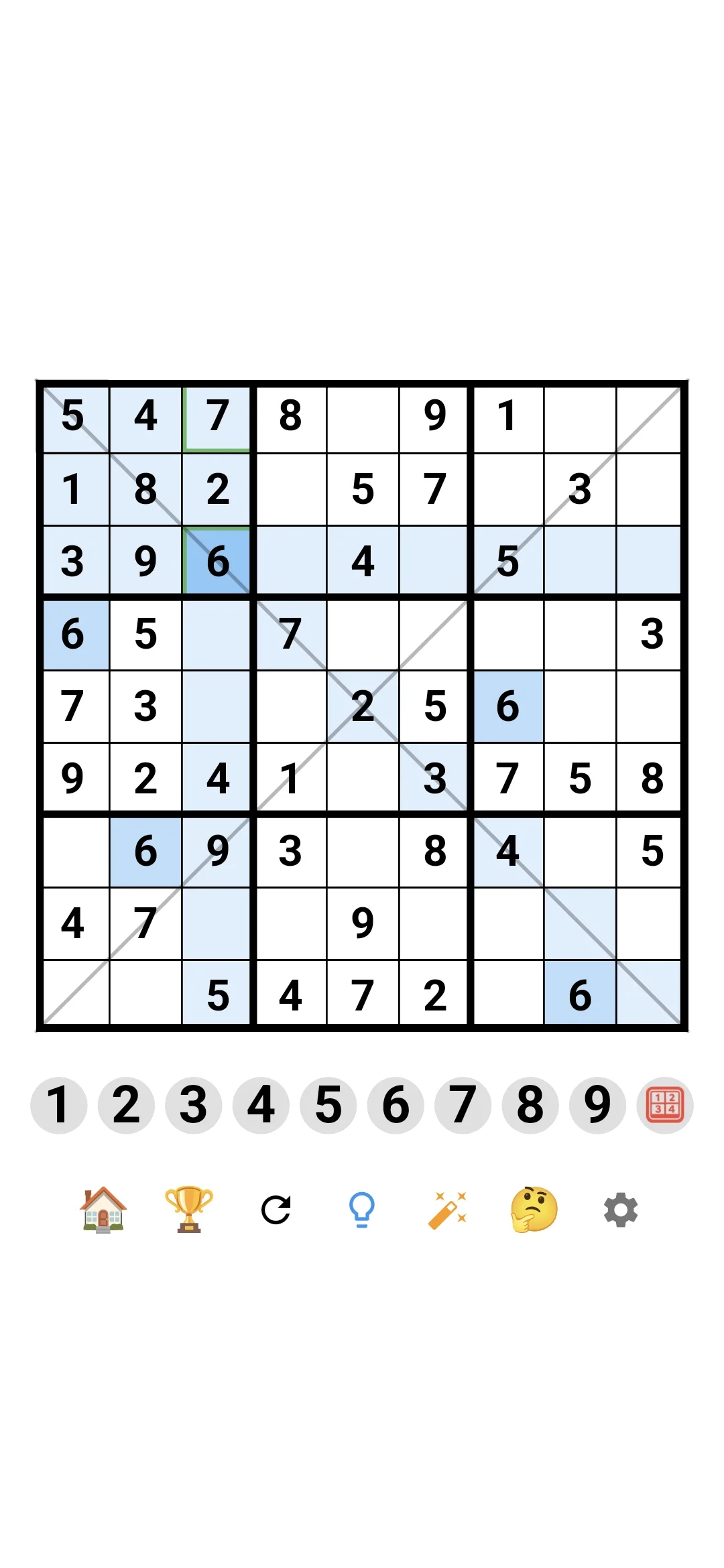 Sudoku Infinity X Sudoku board first cells filled