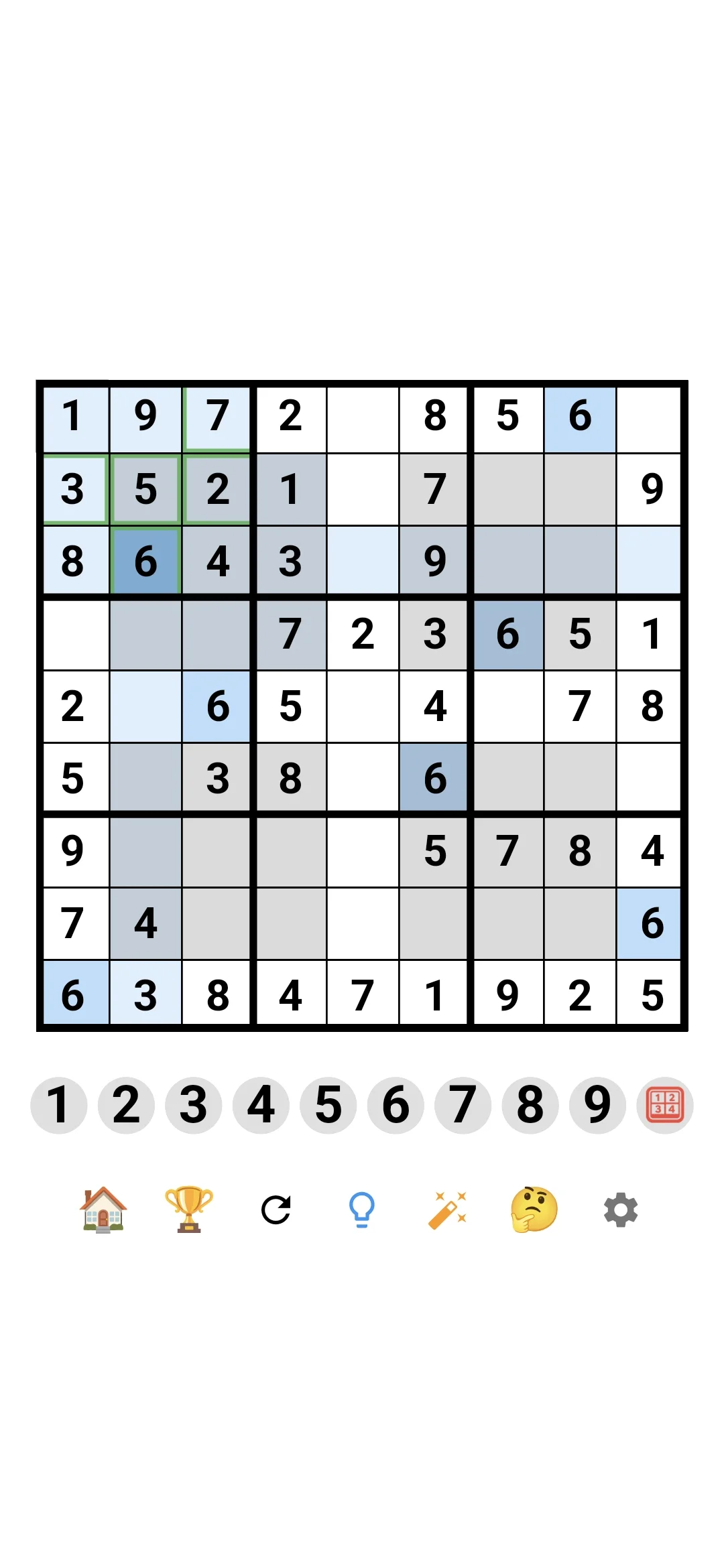 Sudoku Infinity Hyper Sudoku board first cells filled