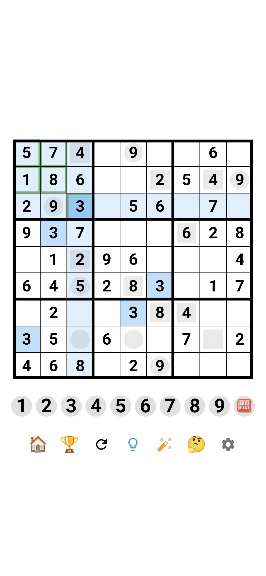 Sudoku Infinity EvenOdd Sudoku board first cells filled