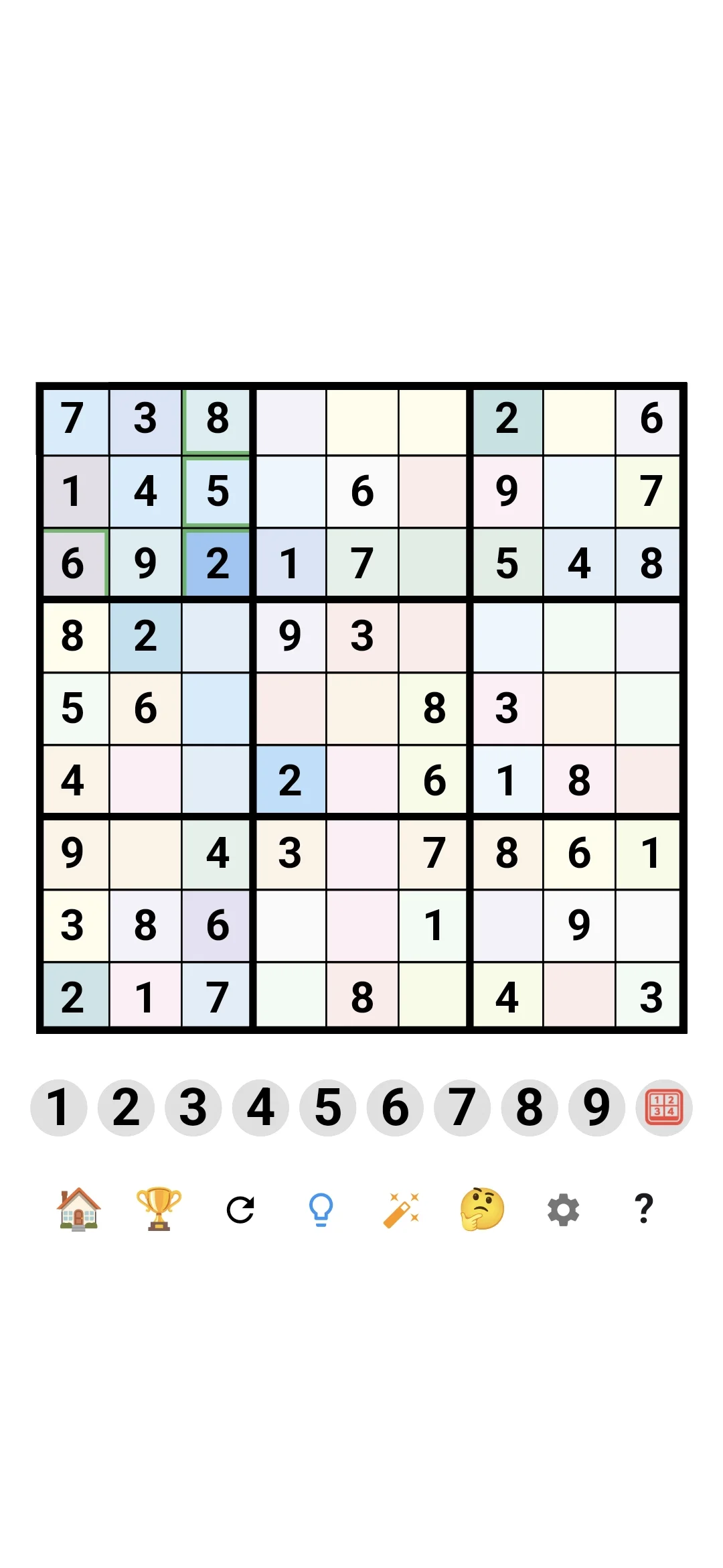 Sudoku Infinity Color Sudoku board first cells filled