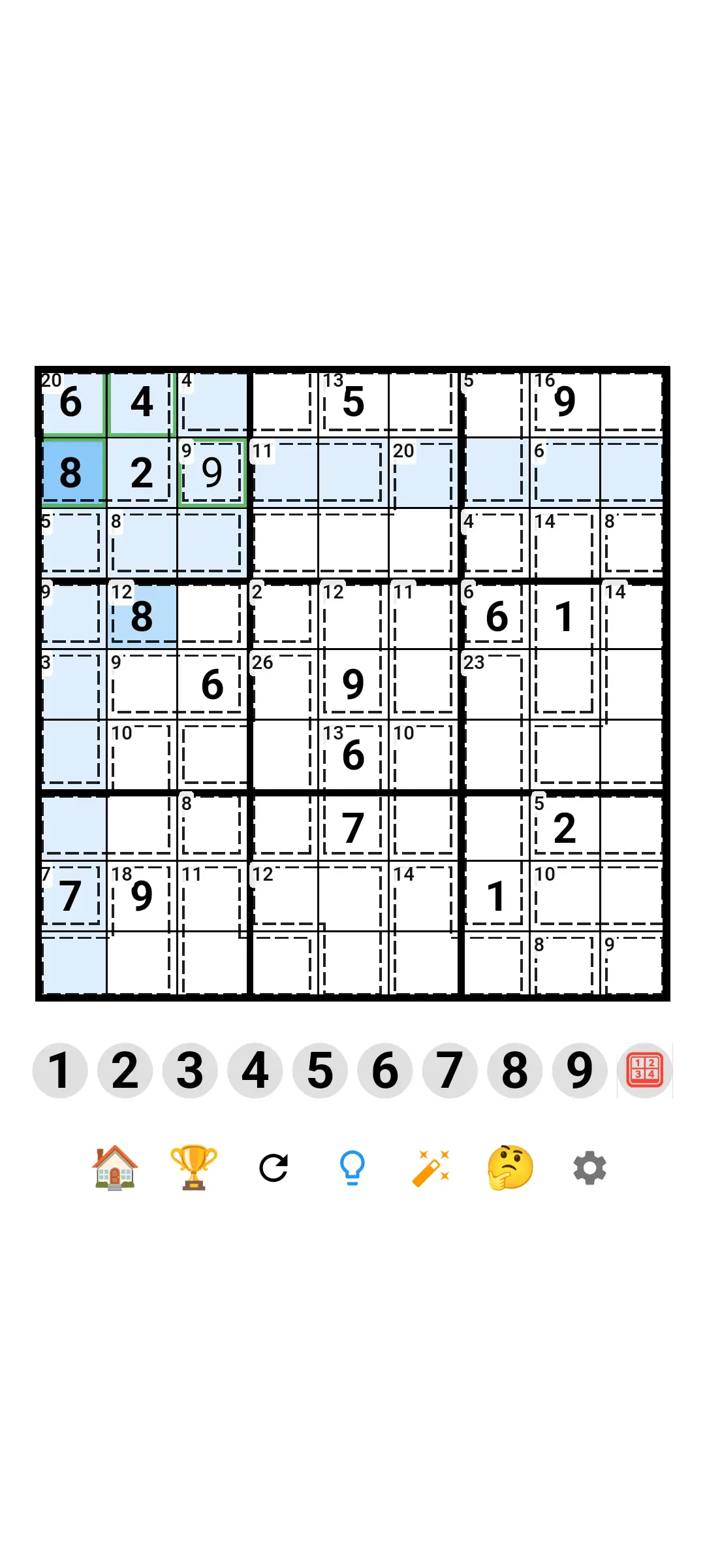 SudokuVerse Killer Sudoku board first cells filled