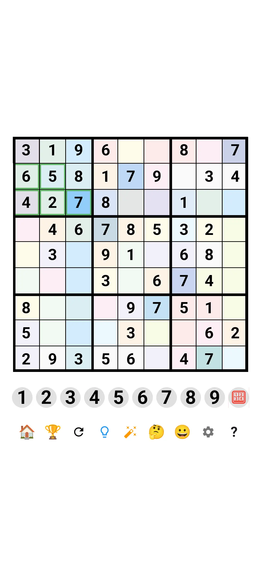 SudokuVerse Color Sudoku board first cells filled
